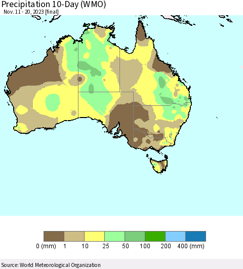 Australia Precipitation 10-Day (WMO) Thematic Map For 11/11/2023 - 11/20/2023