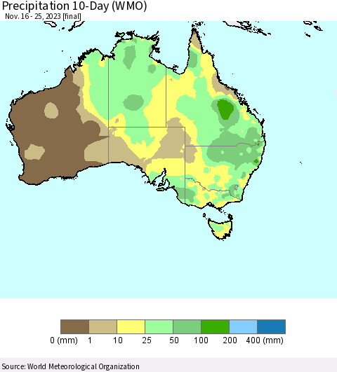 Australia Precipitation 10-Day (WMO) Thematic Map For 11/16/2023 - 11/25/2023