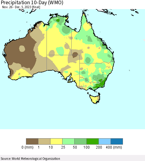Australia Precipitation 10-Day (WMO) Thematic Map For 11/26/2023 - 12/5/2023