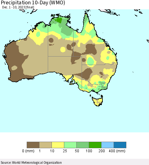 Australia Precipitation 10-Day (WMO) Thematic Map For 12/1/2023 - 12/10/2023