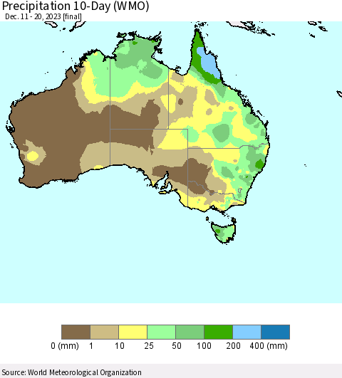 Australia Precipitation 10-Day (WMO) Thematic Map For 12/11/2023 - 12/20/2023
