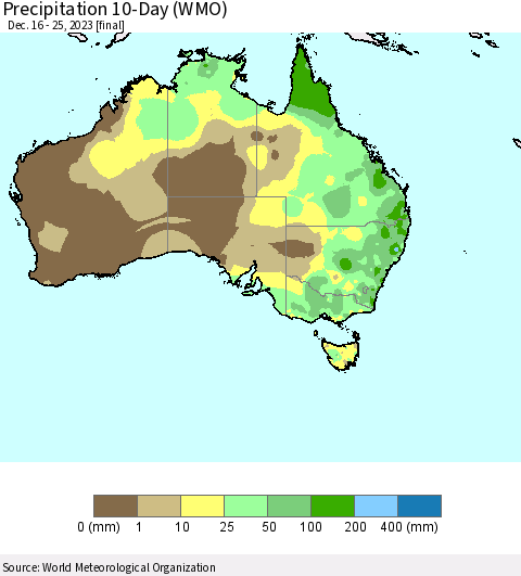 Australia Precipitation 10-Day (WMO) Thematic Map For 12/16/2023 - 12/25/2023