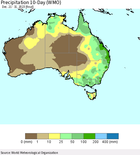 Australia Precipitation 10-Day (WMO) Thematic Map For 12/21/2023 - 12/31/2023