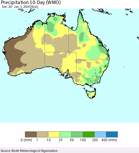 Australia Precipitation 10-Day (WMO) Thematic Map For 12/26/2023 - 1/5/2024