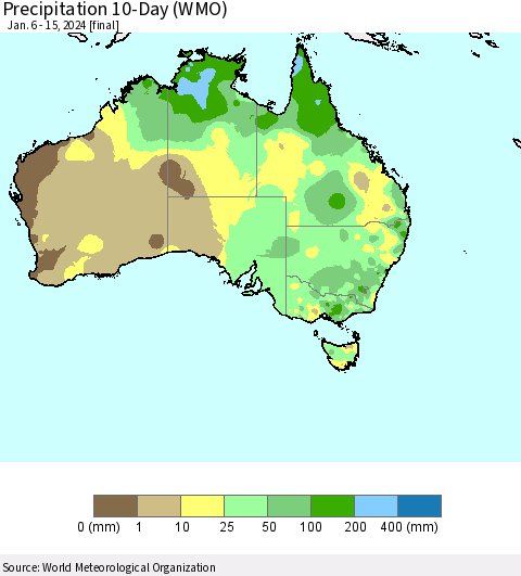 Australia Precipitation 10-Day (WMO) Thematic Map For 1/6/2024 - 1/15/2024