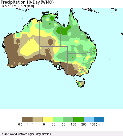 Australia Precipitation 10-Day (WMO) Thematic Map For 1/26/2024 - 2/5/2024