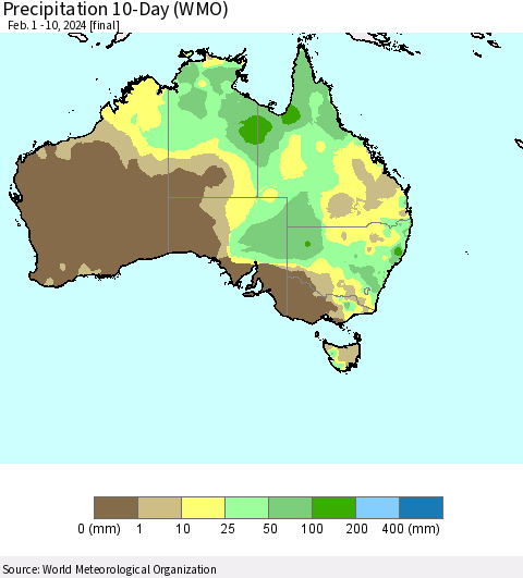 Australia Precipitation 10-Day (WMO) Thematic Map For 2/1/2024 - 2/10/2024