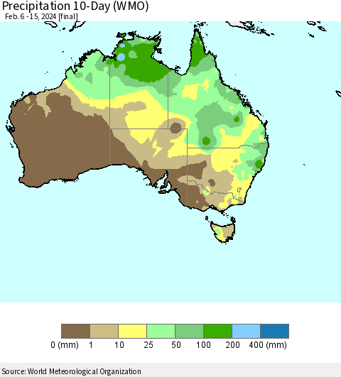 Australia Precipitation 10-Day (WMO) Thematic Map For 2/6/2024 - 2/15/2024