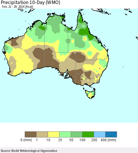 Australia Precipitation 10-Day (WMO) Thematic Map For 2/21/2024 - 2/29/2024