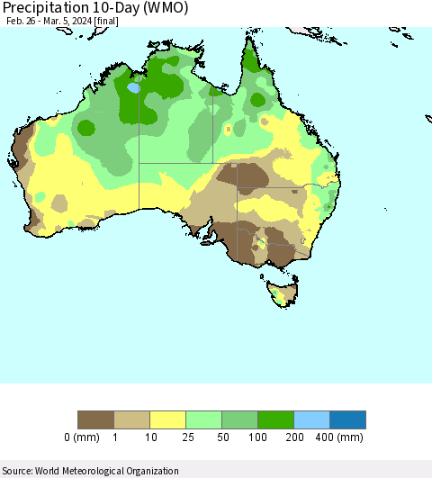 Australia Precipitation 10-Day (WMO) Thematic Map For 2/26/2024 - 3/5/2024