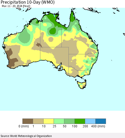 Australia Precipitation 10-Day (WMO) Thematic Map For 3/11/2024 - 3/20/2024