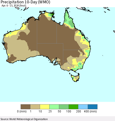 Australia Precipitation 10-Day (WMO) Thematic Map For 4/6/2024 - 4/15/2024