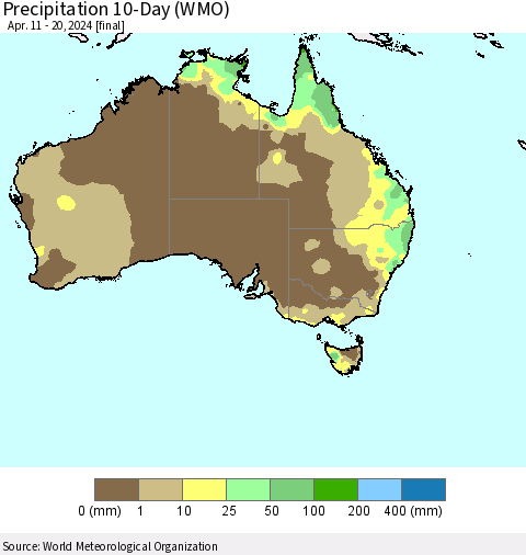 Australia Precipitation 10-Day (WMO) Thematic Map For 4/11/2024 - 4/20/2024