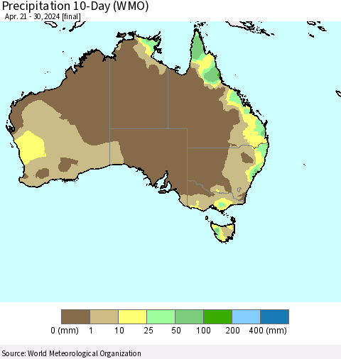 Australia Precipitation 10-Day (WMO) Thematic Map For 4/21/2024 - 4/30/2024