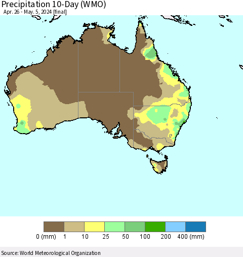 Australia Precipitation 10-Day (WMO) Thematic Map For 4/26/2024 - 5/5/2024