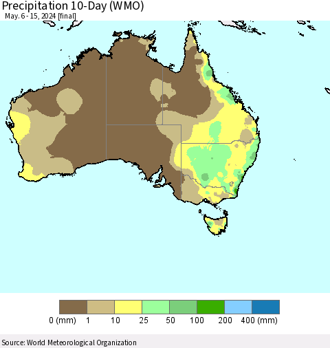 Australia Precipitation 10-Day (WMO) Thematic Map For 5/6/2024 - 5/15/2024