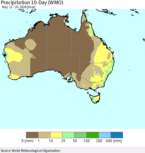Australia Precipitation 10-Day (WMO) Thematic Map For 5/11/2024 - 5/20/2024