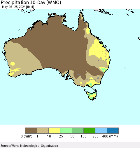 Australia Precipitation 10-Day (WMO) Thematic Map For 5/16/2024 - 5/25/2024