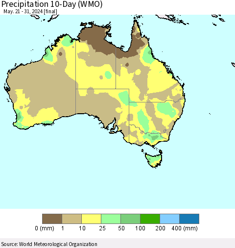 Australia Precipitation 10-Day (WMO) Thematic Map For 5/21/2024 - 5/31/2024