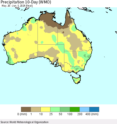 Australia Precipitation 10-Day (WMO) Thematic Map For 5/26/2024 - 6/5/2024