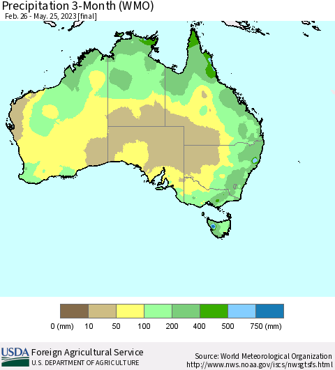 Australia Precipitation 3-Month (WMO) Thematic Map For 2/26/2023 - 5/25/2023