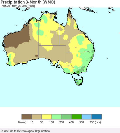 Australia Precipitation 3-Month (WMO) Thematic Map For 8/26/2023 - 11/25/2023