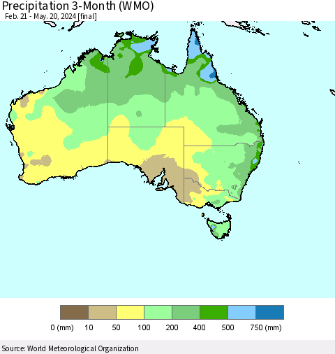 Australia Precipitation 3-Month (WMO) Thematic Map For 2/21/2024 - 5/20/2024