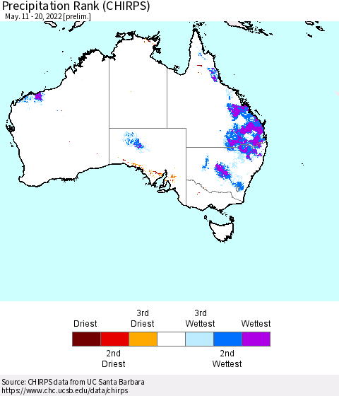 Australia Precipitation Rank since 1981 (CHIRPS) Thematic Map For 5/11/2022 - 5/20/2022