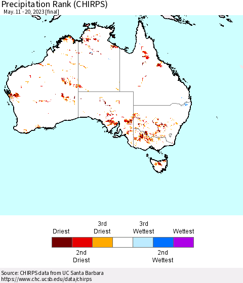 Australia Precipitation Rank since 1981 (CHIRPS) Thematic Map For 5/11/2023 - 5/20/2023