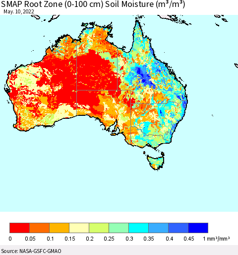 Australia SMAP Root Zone (0-100 cm) Soil Moisture (m³/m³) Thematic Map For 5/6/2022 - 5/10/2022