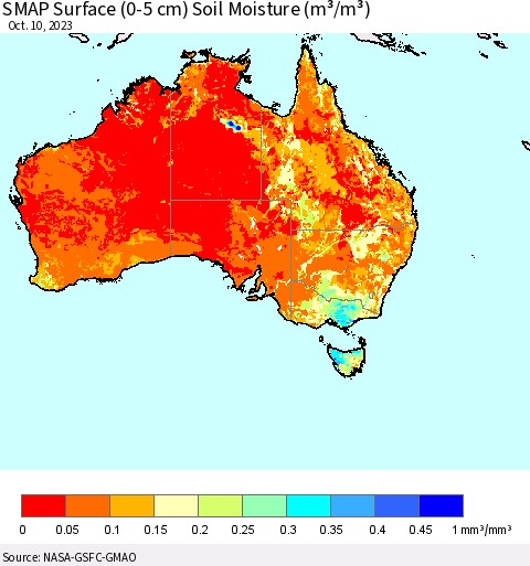 Australia SMAP Surface (0-5 cm) Soil Moisture (m³/m³) Thematic Map For 10/6/2023 - 10/10/2023