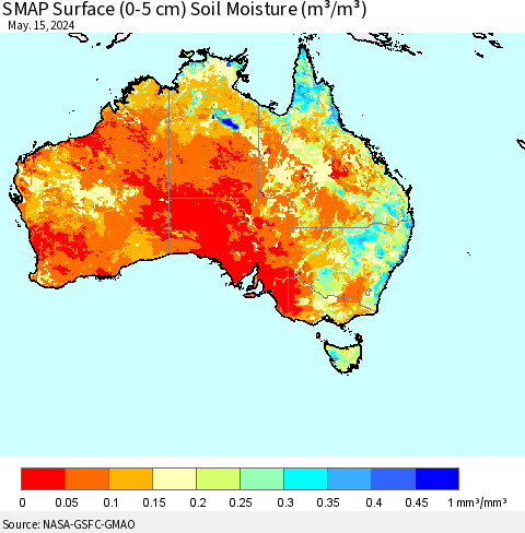 Australia SMAP Surface (0-5 cm) Soil Moisture (m³/m³) Thematic Map For 5/11/2024 - 5/15/2024