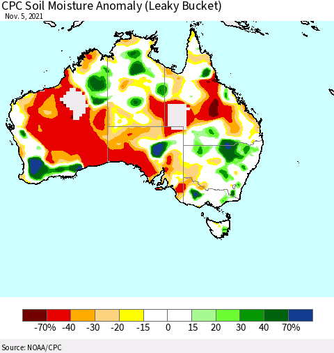 Australia CPC Soil Moisture Anomaly (Leaky Bucket) Thematic Map For 11/1/2021 - 11/5/2021