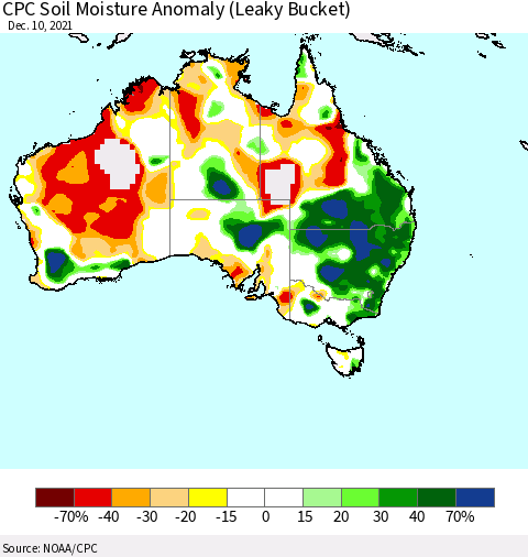 Australia CPC Soil Moisture Anomaly (Leaky Bucket) Thematic Map For 12/6/2021 - 12/10/2021