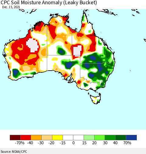 Australia CPC Soil Moisture Anomaly (Leaky Bucket) Thematic Map For 12/11/2021 - 12/15/2021