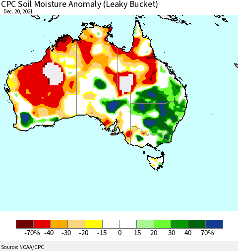 Australia CPC Soil Moisture Anomaly (Leaky Bucket) Thematic Map For 12/16/2021 - 12/20/2021