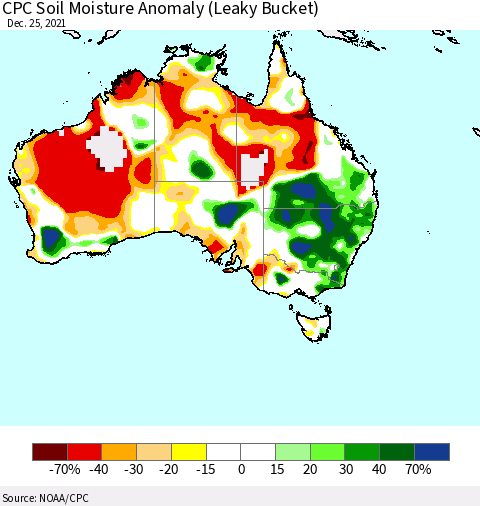 Australia CPC Soil Moisture Anomaly (Leaky Bucket) Thematic Map For 12/21/2021 - 12/25/2021