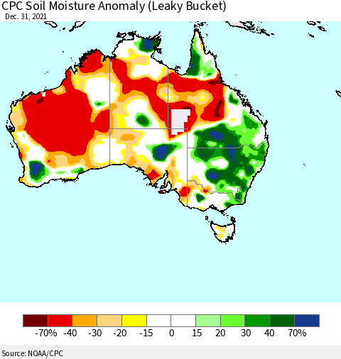 Australia CPC Soil Moisture Anomaly (Leaky Bucket) Thematic Map For 12/26/2021 - 12/31/2021