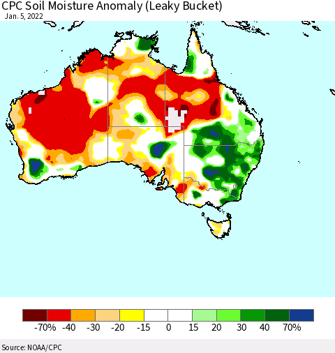 Australia CPC Soil Moisture Anomaly (Leaky Bucket) Thematic Map For 1/1/2022 - 1/5/2022