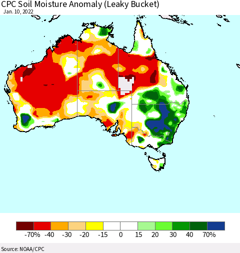 Australia CPC Soil Moisture Anomaly (Leaky Bucket) Thematic Map For 1/6/2022 - 1/10/2022