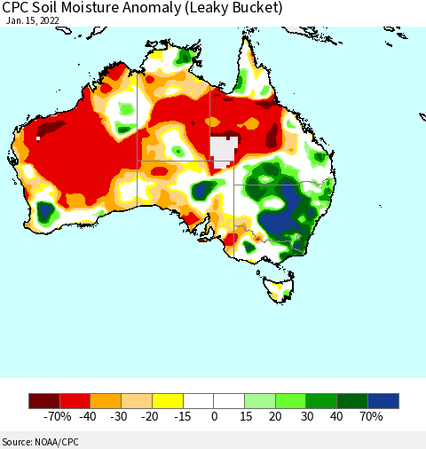 Australia CPC Soil Moisture Anomaly (Leaky Bucket) Thematic Map For 1/11/2022 - 1/15/2022