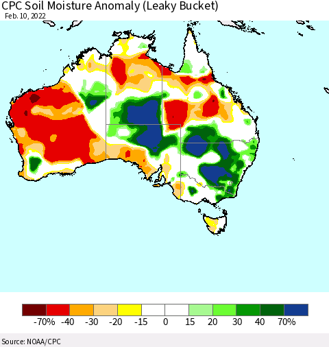Australia CPC Soil Moisture Anomaly (Leaky Bucket) Thematic Map For 2/6/2022 - 2/10/2022