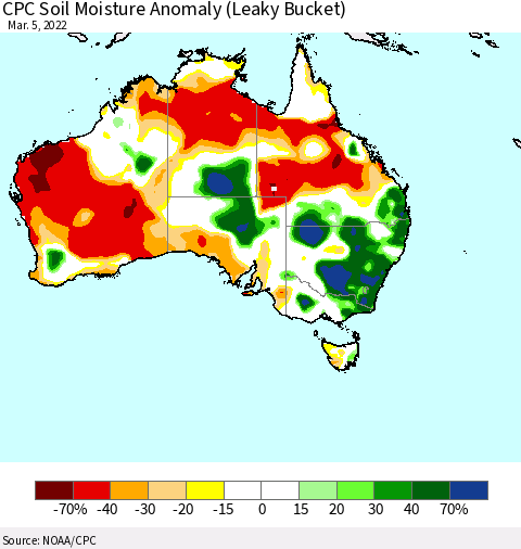 Australia CPC Soil Moisture Anomaly (Leaky Bucket) Thematic Map For 3/1/2022 - 3/5/2022