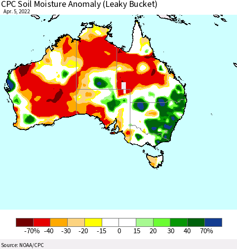 Australia CPC Soil Moisture Anomaly (Leaky Bucket) Thematic Map For 4/1/2022 - 4/5/2022