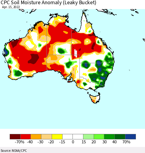 Australia CPC Soil Moisture Anomaly (Leaky Bucket) Thematic Map For 4/11/2022 - 4/15/2022