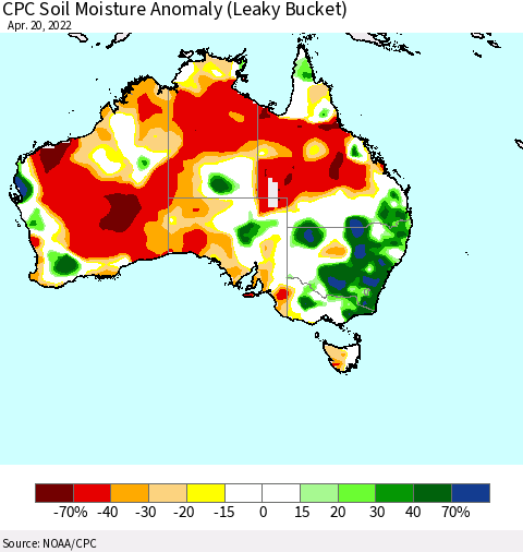 Australia CPC Soil Moisture Anomaly (Leaky Bucket) Thematic Map For 4/16/2022 - 4/20/2022