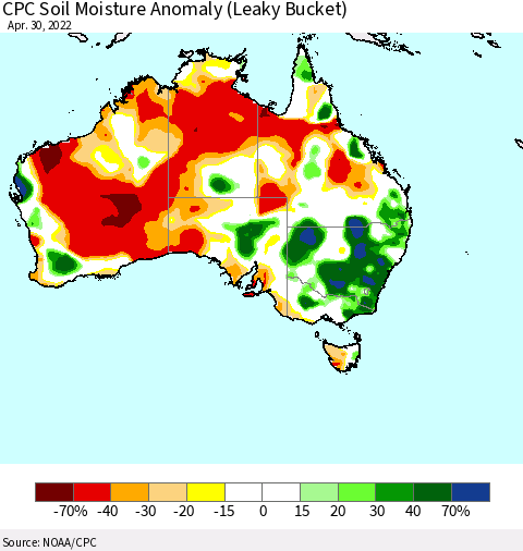 Australia CPC Soil Moisture Anomaly (Leaky Bucket) Thematic Map For 4/26/2022 - 4/30/2022