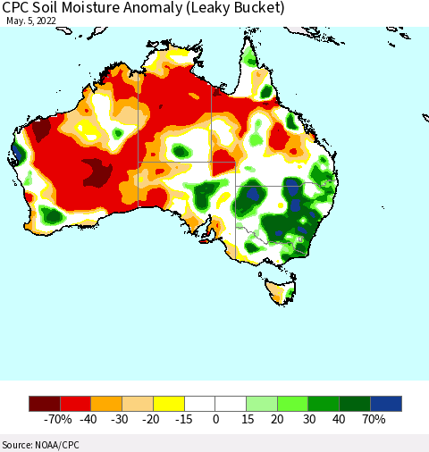 Australia CPC Soil Moisture Anomaly (Leaky Bucket) Thematic Map For 5/1/2022 - 5/5/2022
