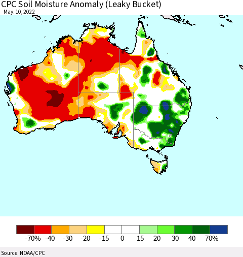 Australia CPC Soil Moisture Anomaly (Leaky Bucket) Thematic Map For 5/6/2022 - 5/10/2022