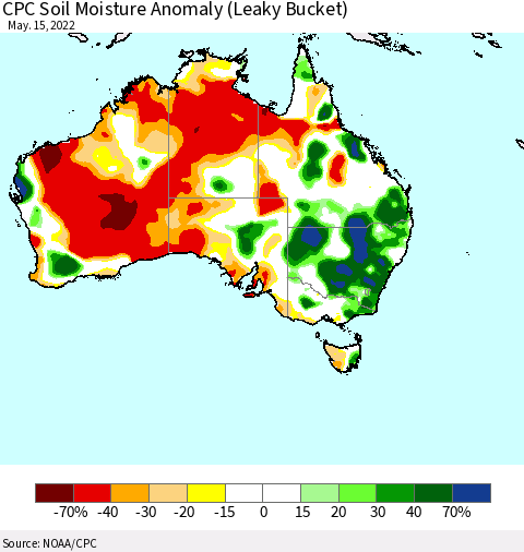 Australia CPC Soil Moisture Anomaly (Leaky Bucket) Thematic Map For 5/11/2022 - 5/15/2022